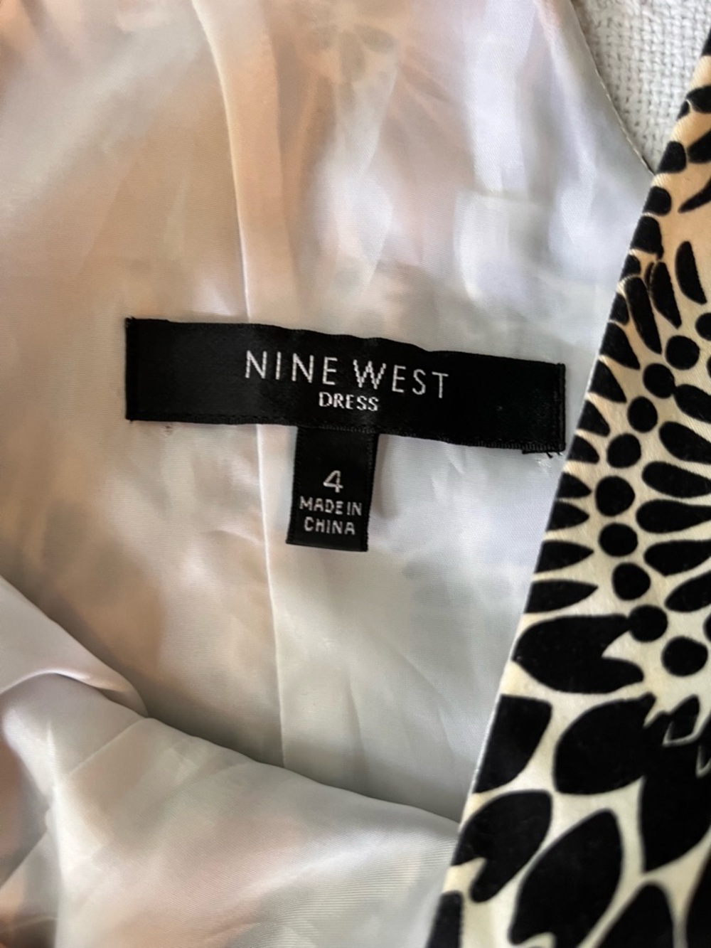 Nine West Black and White Floral Fit & Flare Dress with Cool Black Block Hem - Picture 4 of 7